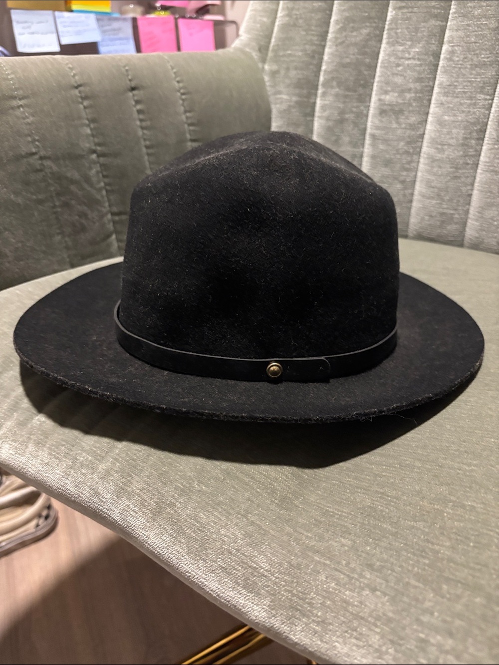 rag & bone Black Felt Wide-Brim Fedora with Leather Band
